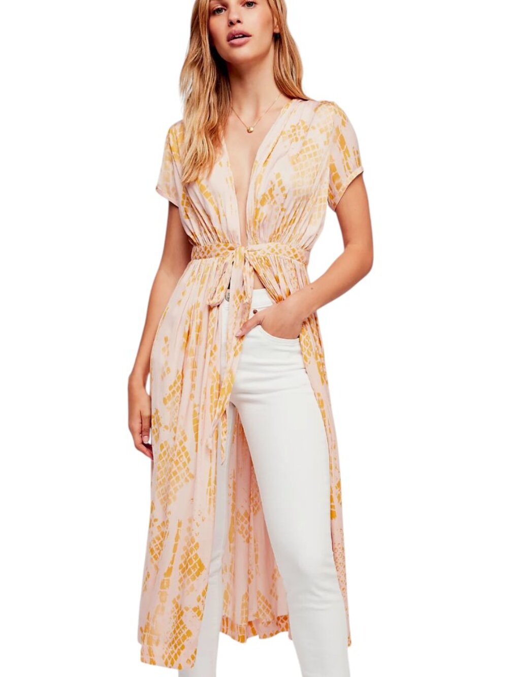 Free People Long Kimono Duster Satin New Womens Large Pink Romantic